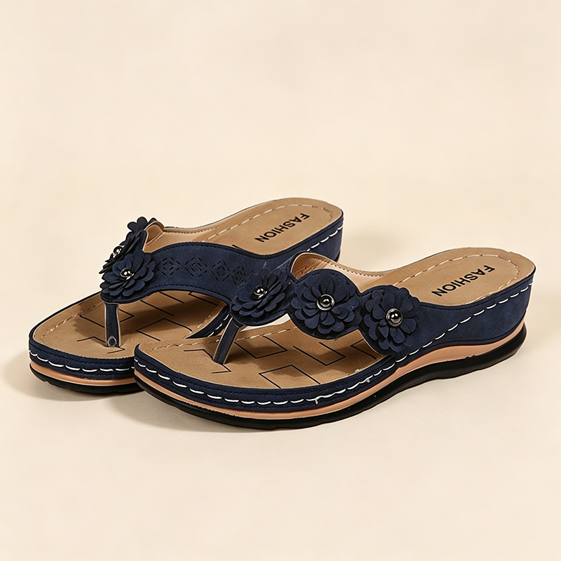 Women's 3D Flower Decor Faux Suede Wedge Flip Flops