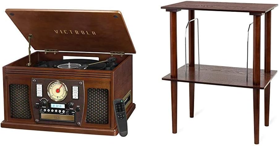 Mahogany Bluetooth Record Player with Turntable and Stereo Speakers N23015