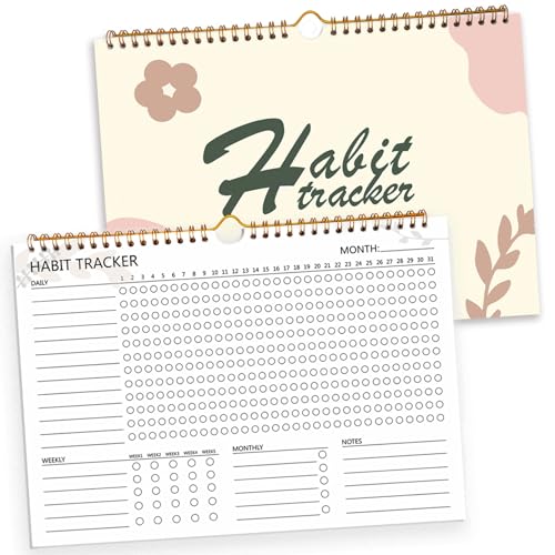 12 Months Undated Daily Goal and Habit Tracker Journal Planner with Spiral Binding, 11.7"x8.5" O1283