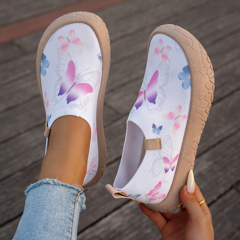 Women's Slip-On Canvas Shoes Casual Graffiti Print Sneakers Breathable Knit Non-Slip Lightweight Walking Shoes