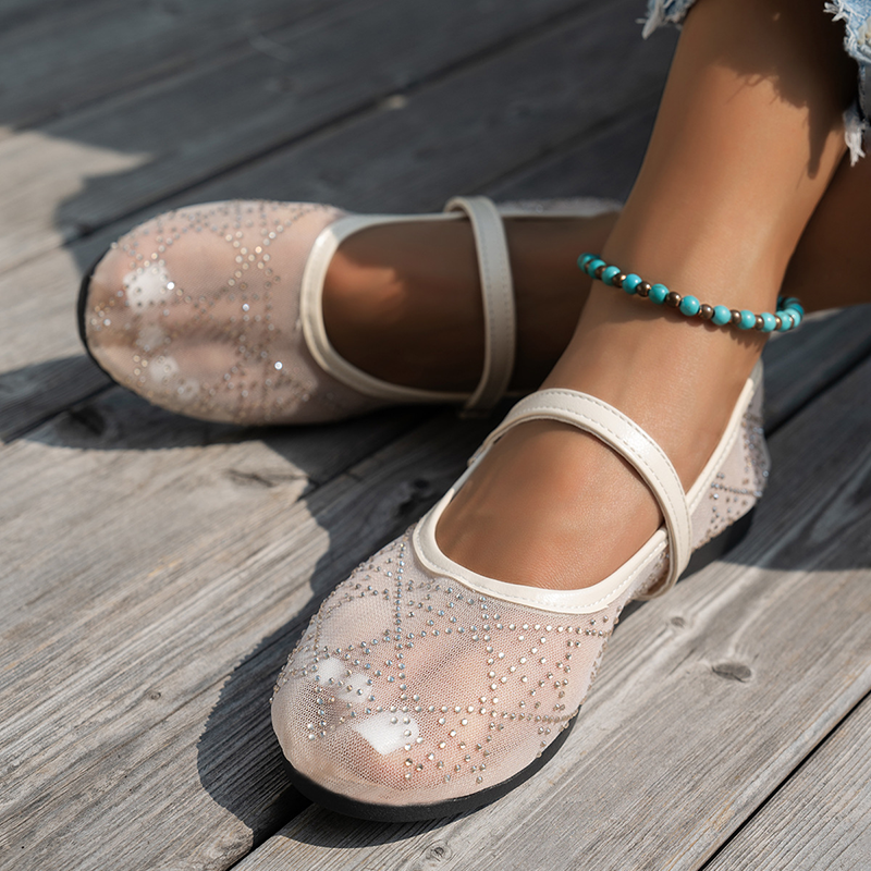 Women's Floral Lace Mesh Flats – Breathable Tulle Mesh for Everyday Wear
