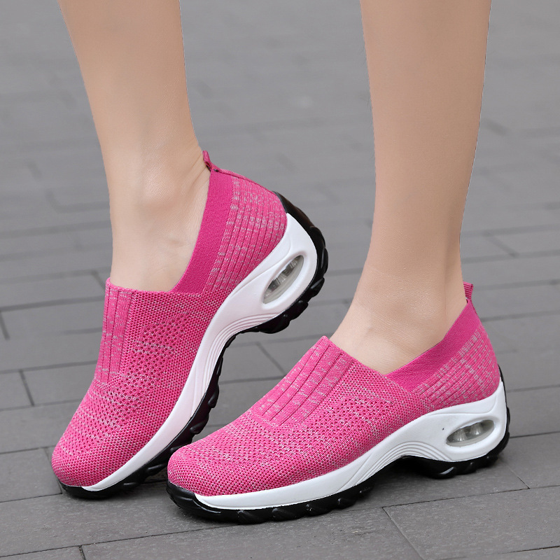 Women's Slip On Air Cushion Platform Sneakers Breathable Knit Walking Shoes Comfort Wedge Casual Loafers
