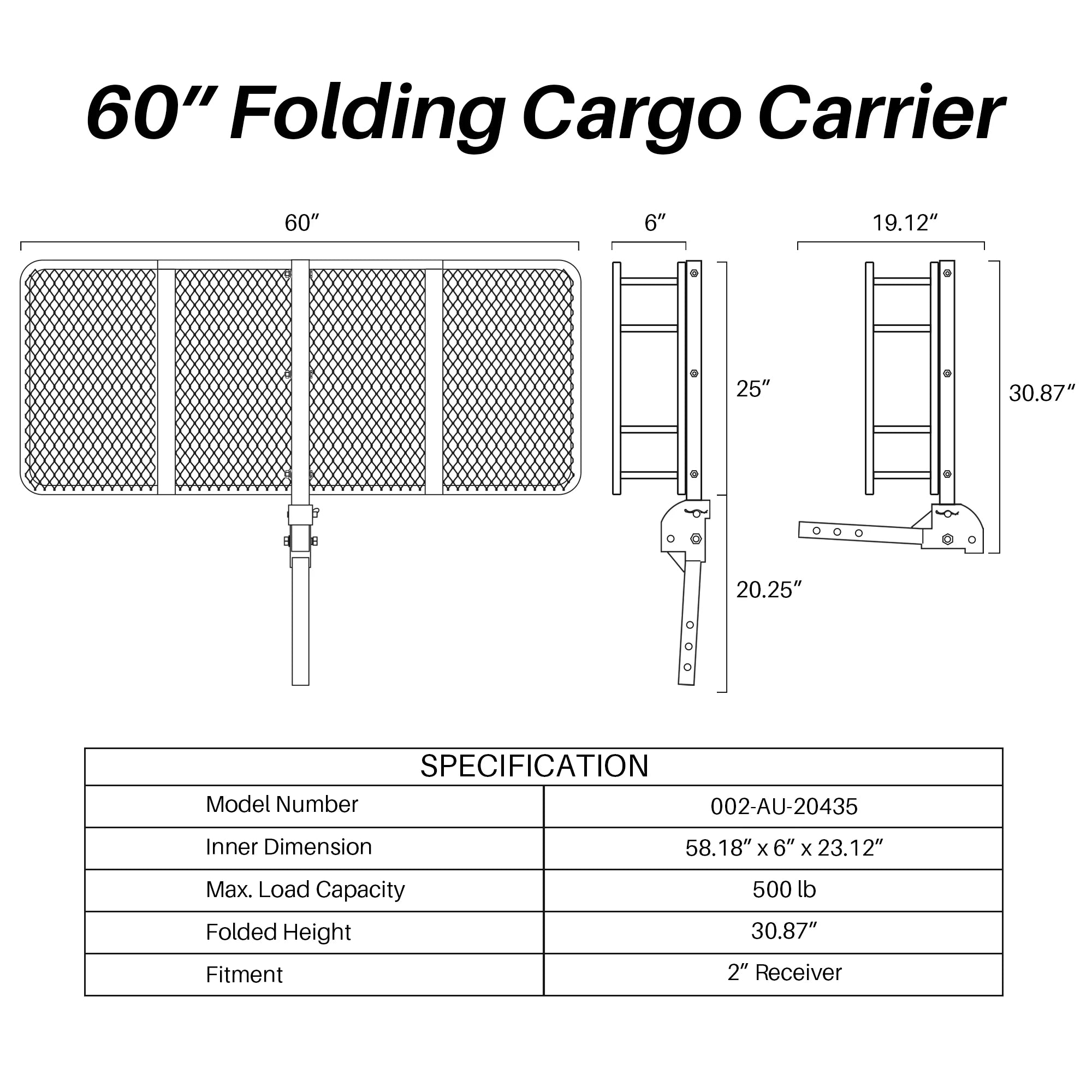 60" Folding Cargo Carrier Luggage Basket L904