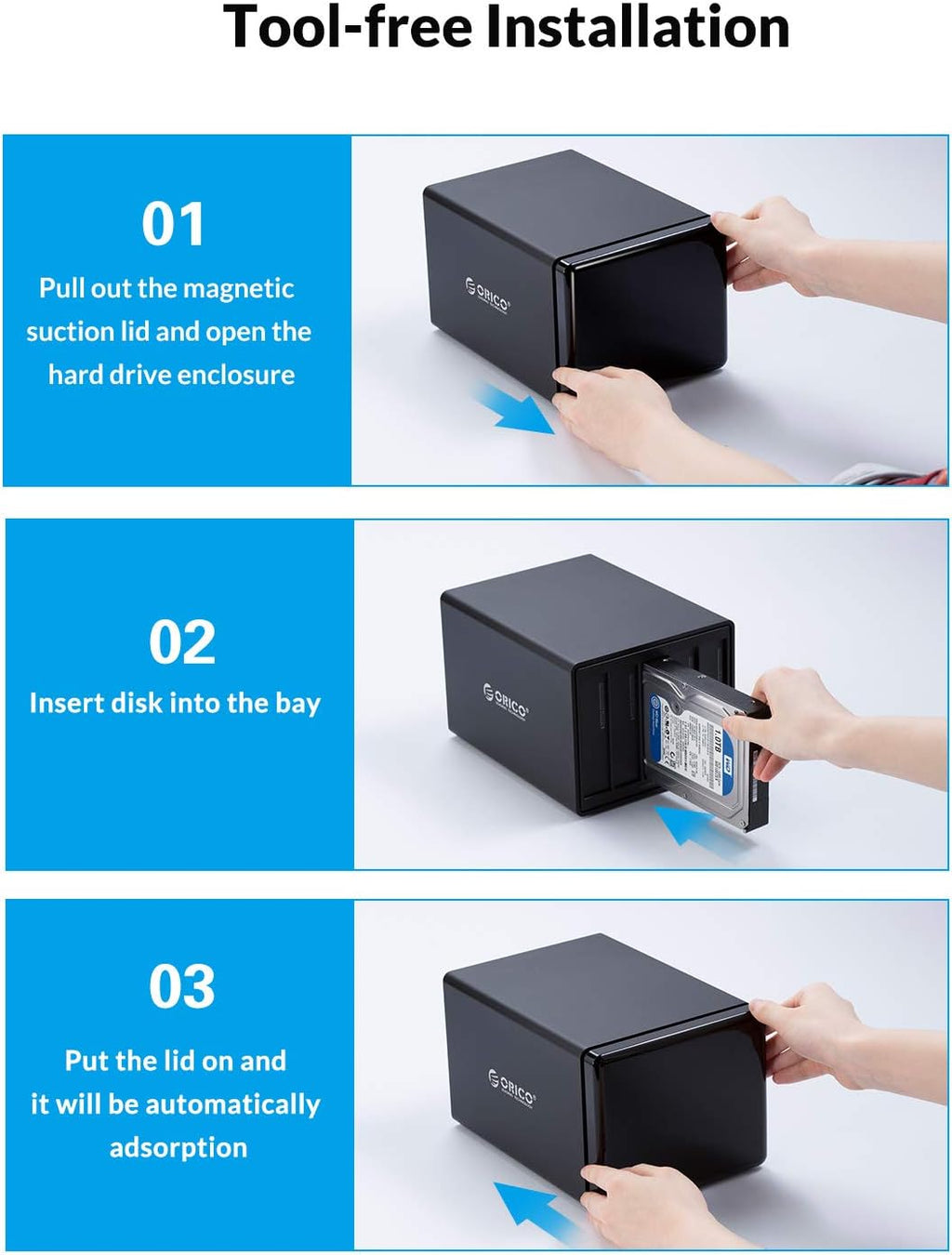 5 Bay Hard Drive Enclosure Magnetic Aluminum USB 3.0 to SATA for 3.5 inch HDD Tool Free Storage Case P802