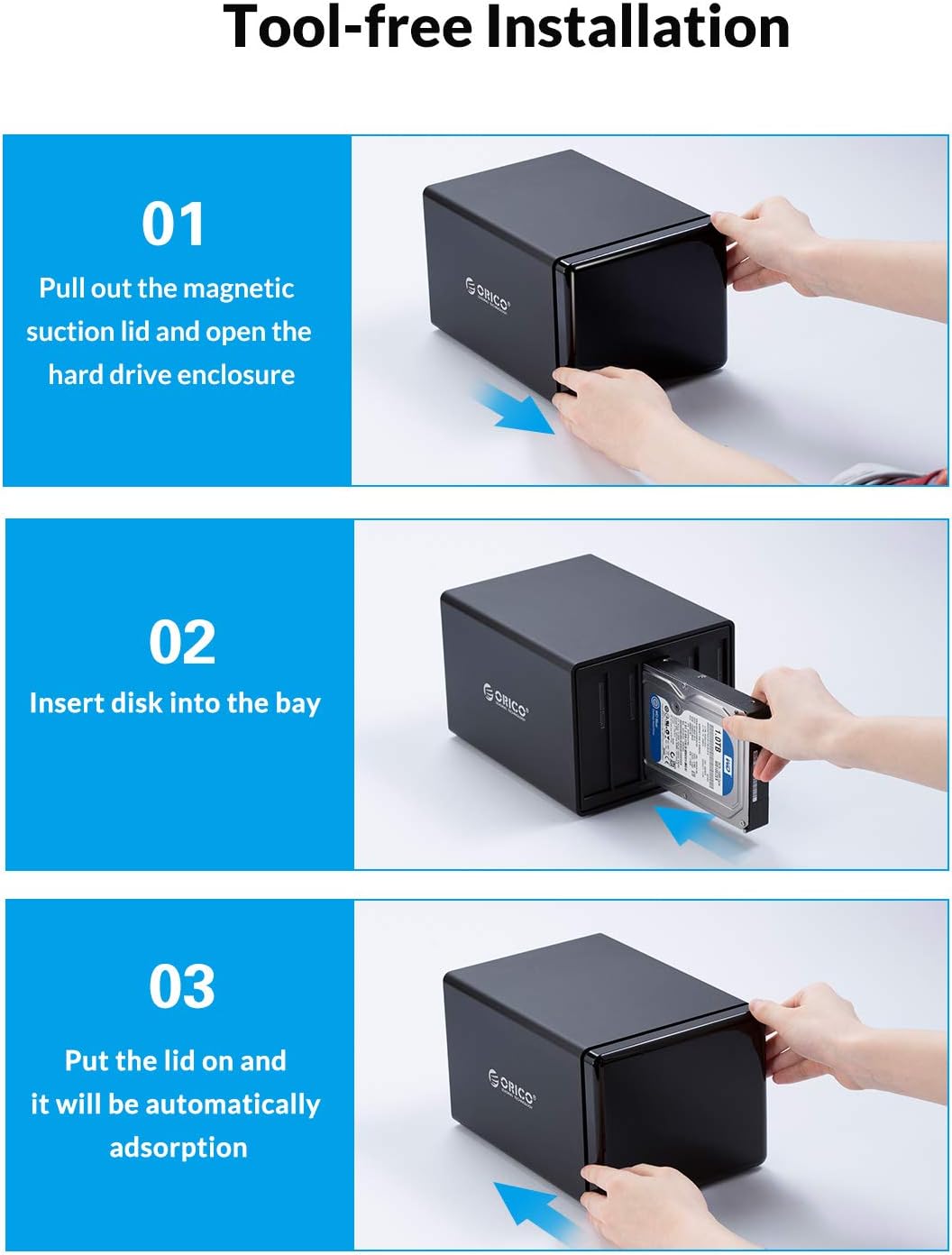 5 Bay Hard Drive Enclosure Magnetic Aluminum USB 3.0 to SATA for 3.5 inch HDD Tool Free Storage Case P802