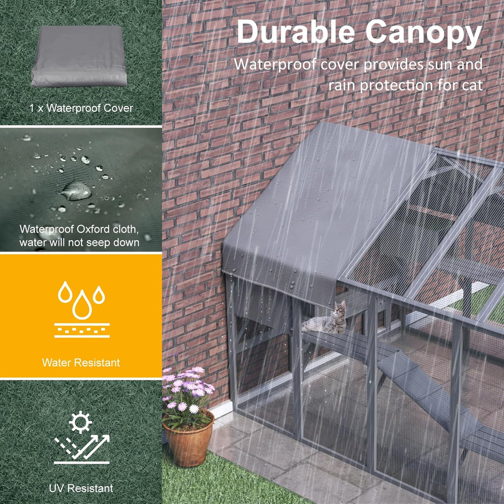 Large Catio Outdoor Cat Enclosure with 7 Platforms, 2 Resting Box and 2 Bridges, 71 x 71 x 97 inch E54075