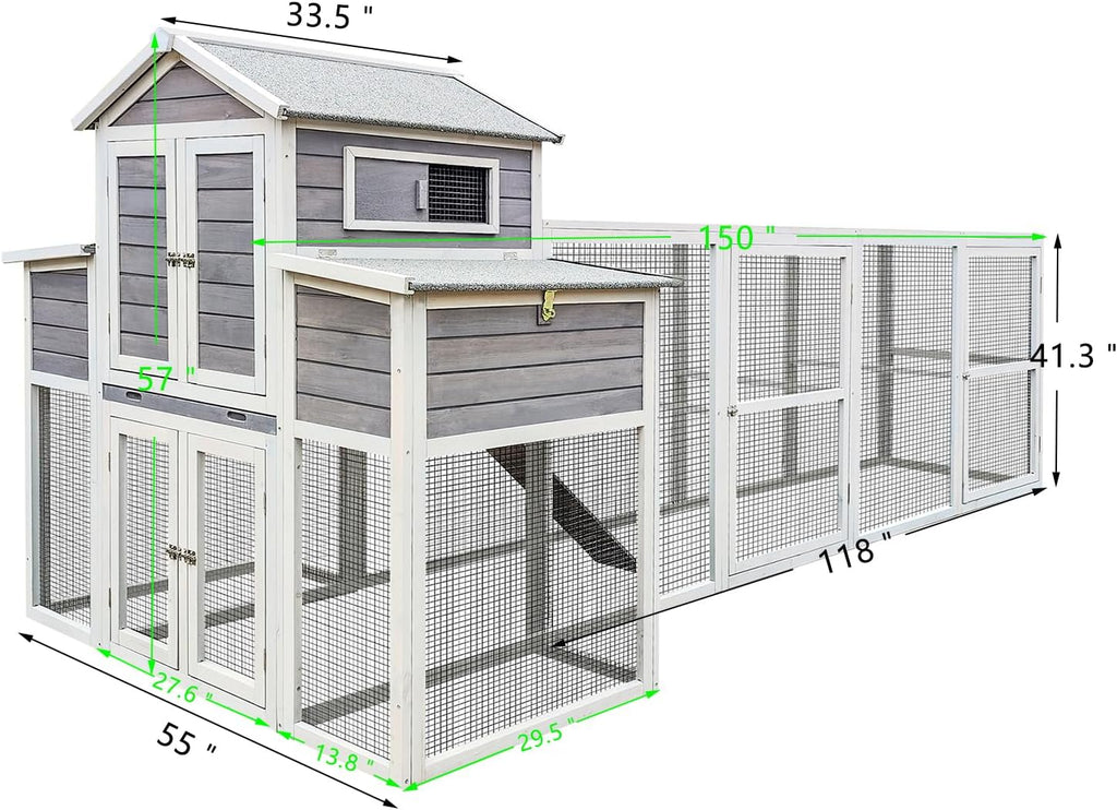 Extra Large Black Wooden Chicken Coop with Two Nesting Boxes and 5 Perches B32568