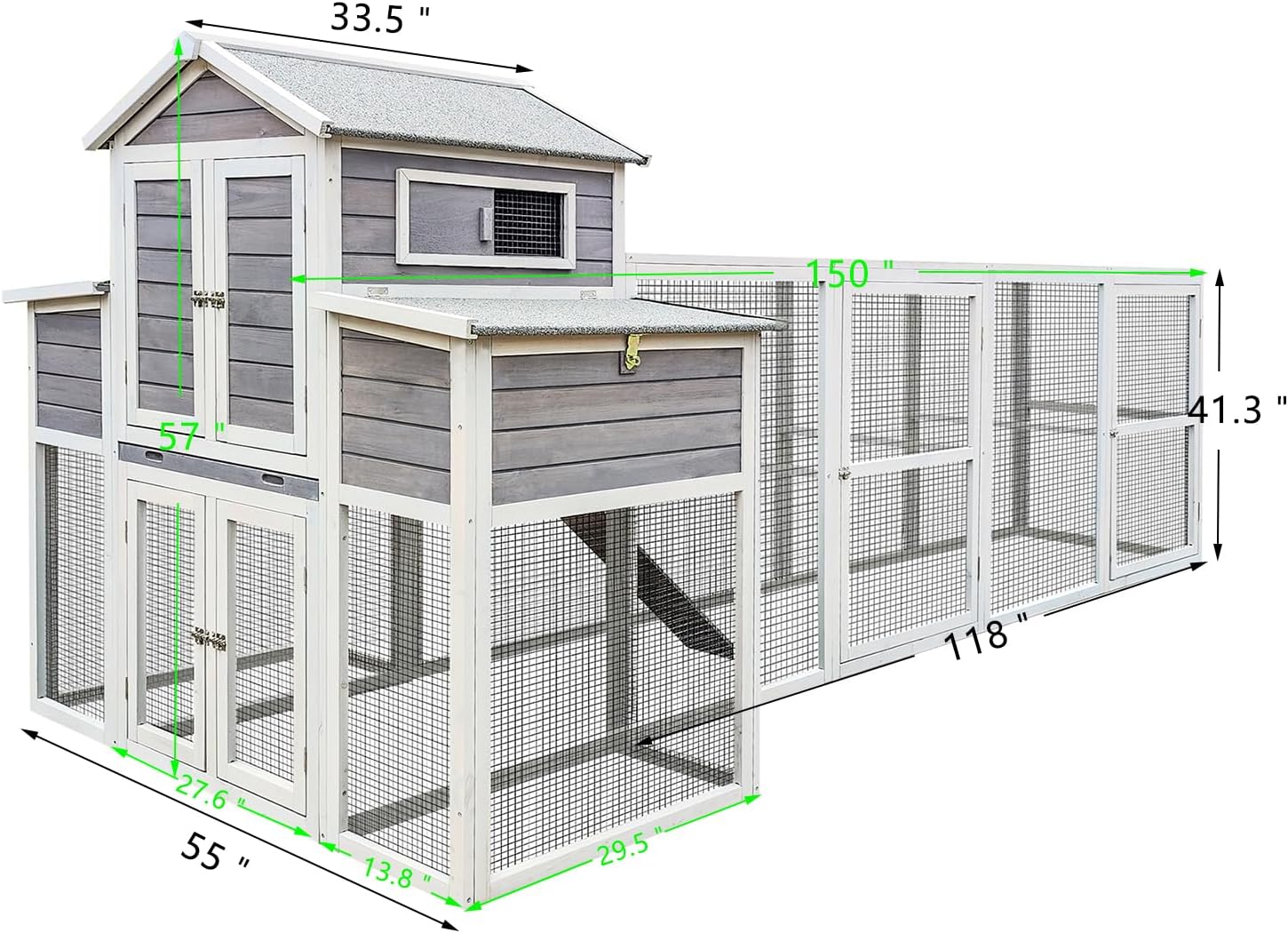 Extra Large Black Wooden Chicken Coop with Two Nesting Boxes and 5 Perches B32568