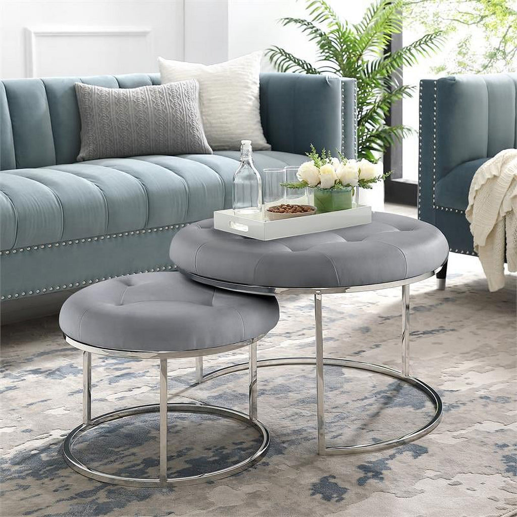 Gray Faux Leather Nesting Ottoman Set of 2 A13898