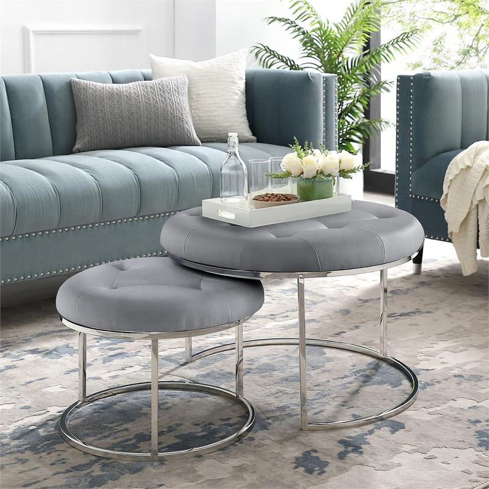 Gray Faux Leather Nesting Ottoman Set of 2 A13898