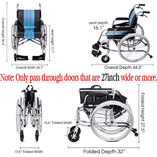 Blue Lightweight Self-propelled Wheelchair with Travel Bag and Cushion C189