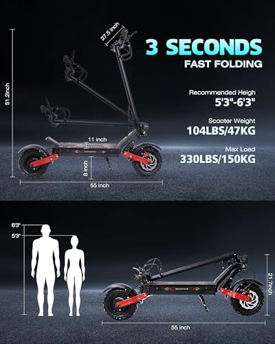 60V 6000W Dual Motor 11'' Tubeless Off-Road Foldable Electric Scooter B17430