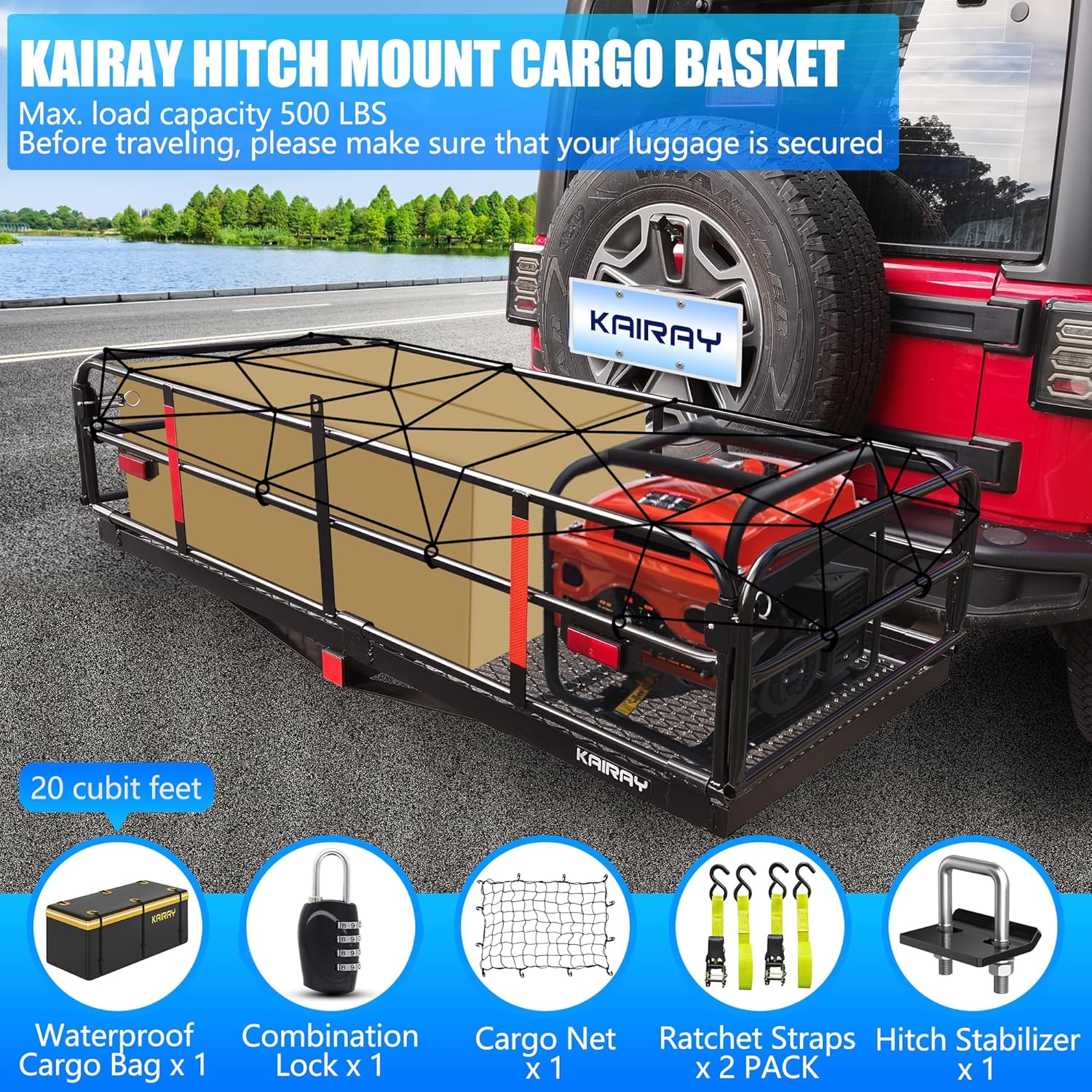 500 Lbs Heavy Duty Folding Hitch Mount Cargo Carrier 60"x24"x14.4" for 2" Receiver Q5248