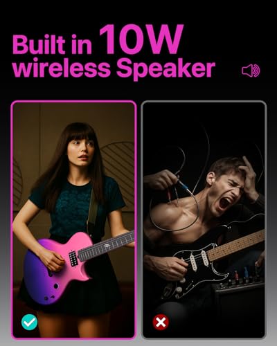 39" Smart Electric Carbon Fiber Guitar with 15W Wireless Speaker and Gig Bag J41062