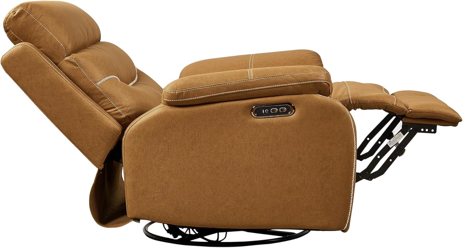 38" Dual Motor Rocking and Swivel Single Sofa Recliner Chair, Power Headrest, Yellow Brown R819636