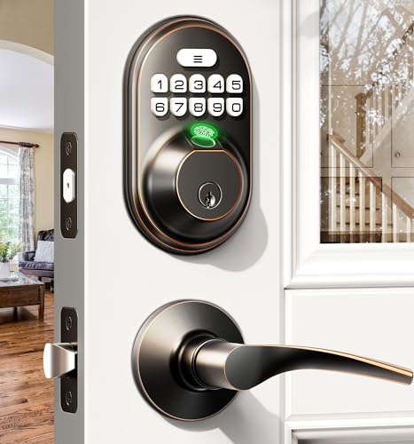 Oil Rubbed Bronze Keyless Entry Door Lock with 2 Lever Handles S133192