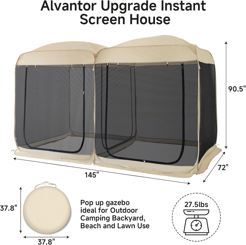 Beige 12' x 7.5' Pop Up Screen Tent Gazebo with Mesh Mosquito Netting S2031