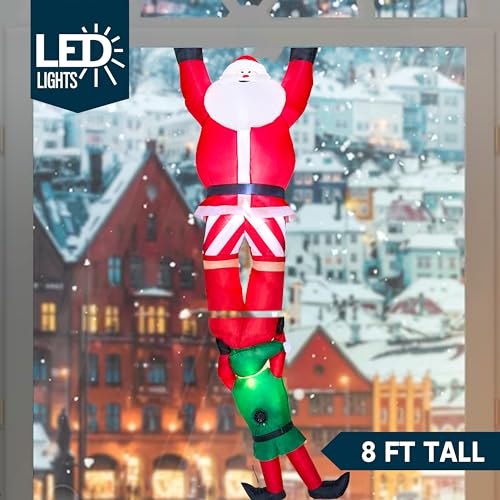 8 FT Hanging Christmas Inflatable Reindeer and Climbing Santa with Build-in LED B19044