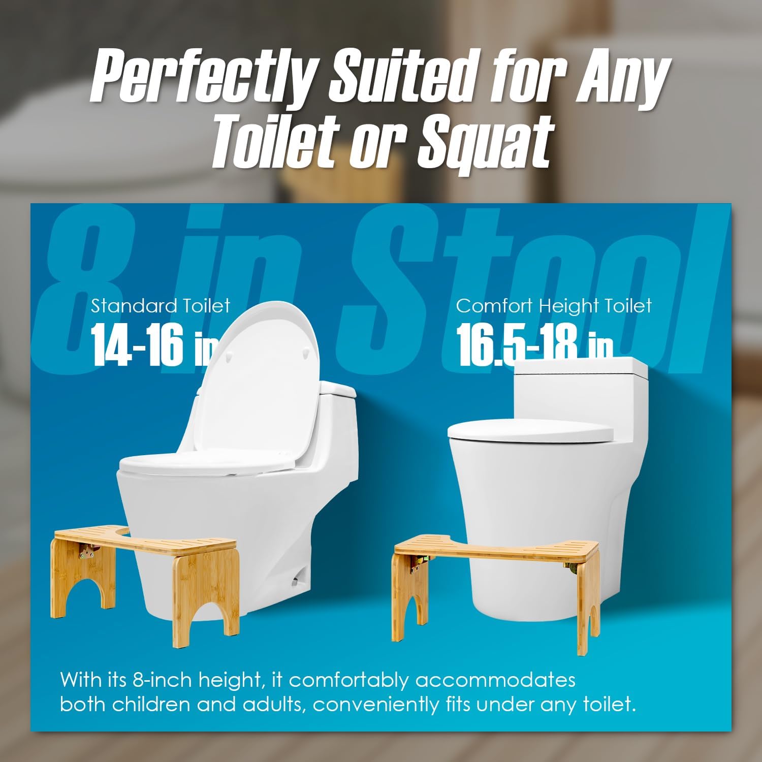 8 Inches Foldable Bamboo Toilet Stool with Non-Slip Pads M9703