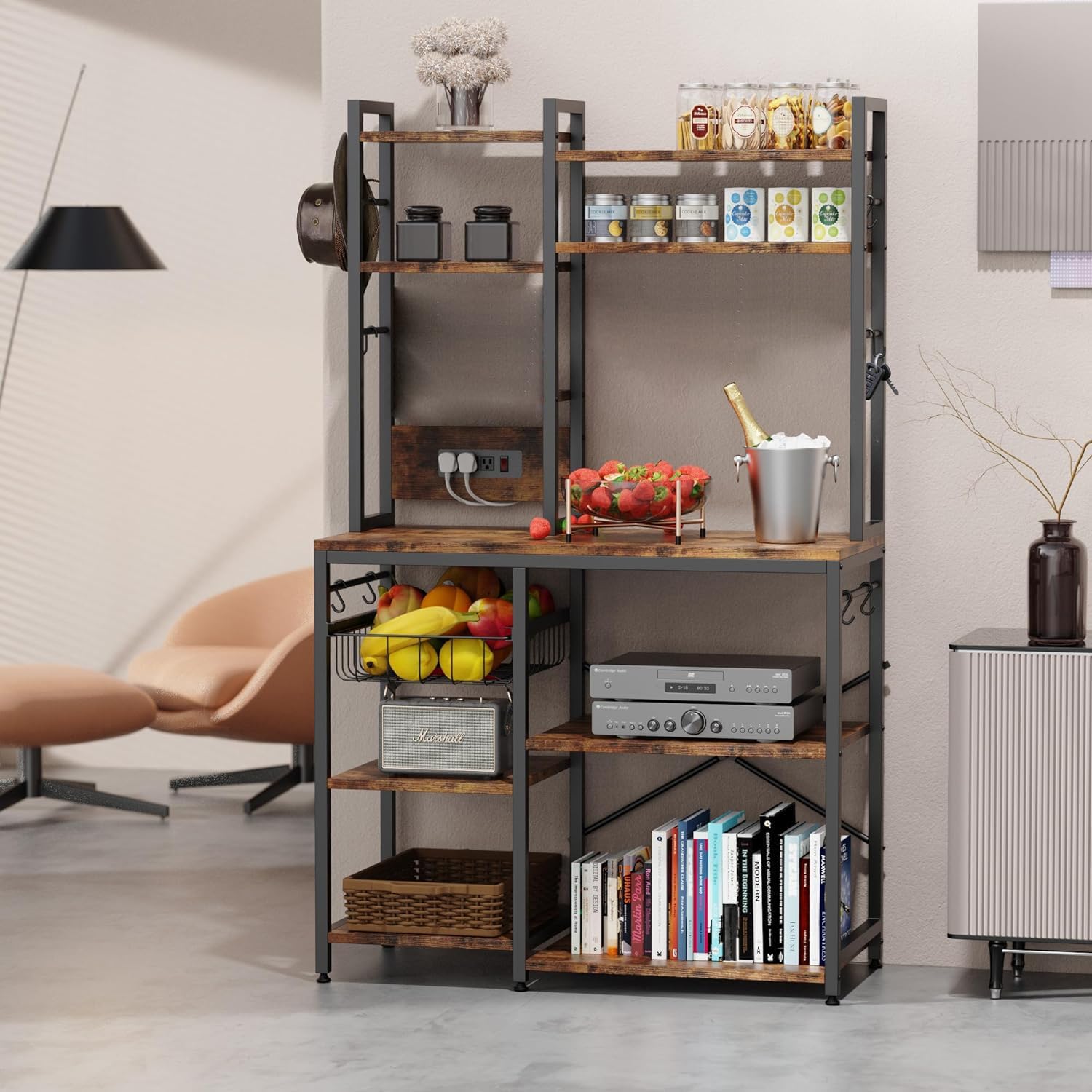6-Tier Microwave Stand with 12 S-Shaped Hooks V88608