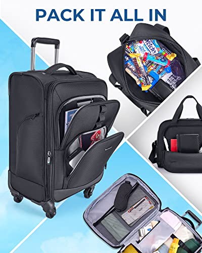 Black Expandable 20 inch Carry on Luggage with Spinner Wheels Z780491