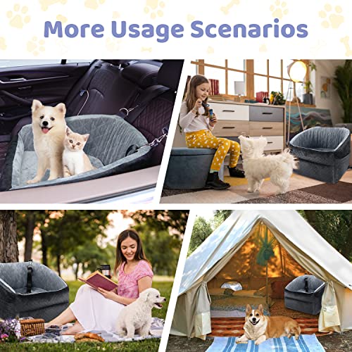 Grey Dog Booster Seat with Safety Leash and Storage Pockets S8564