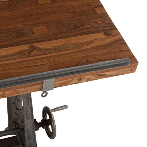 Adjustable Height Drafting Table with Iron Cast Base and Reclaimed Mango Wood Table Top W875560