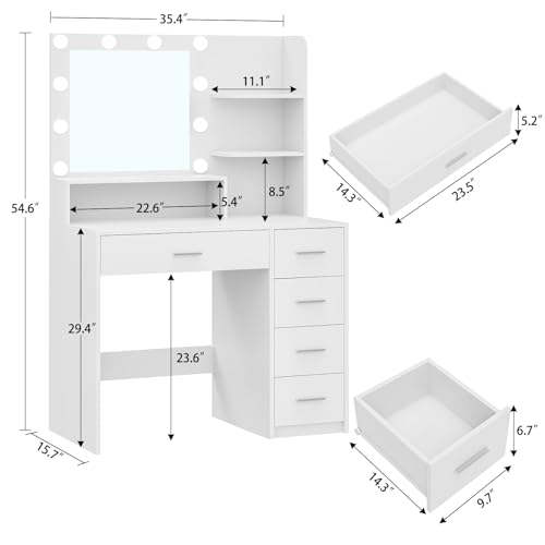 White Vanity Desk with 5 Drawers & Mirror O30456