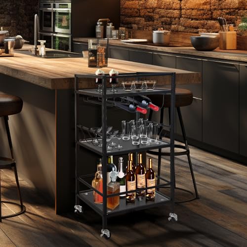 Gold 3 Tier Mirrored Rolling Bar Cart Y7477