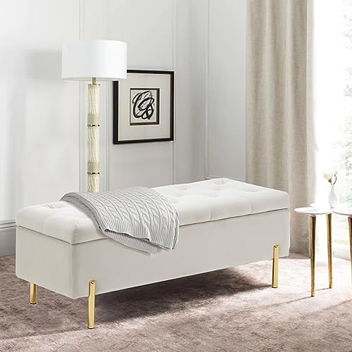 Grey Velvet Storage Bench Ottoman with Soft Close Lid Y949