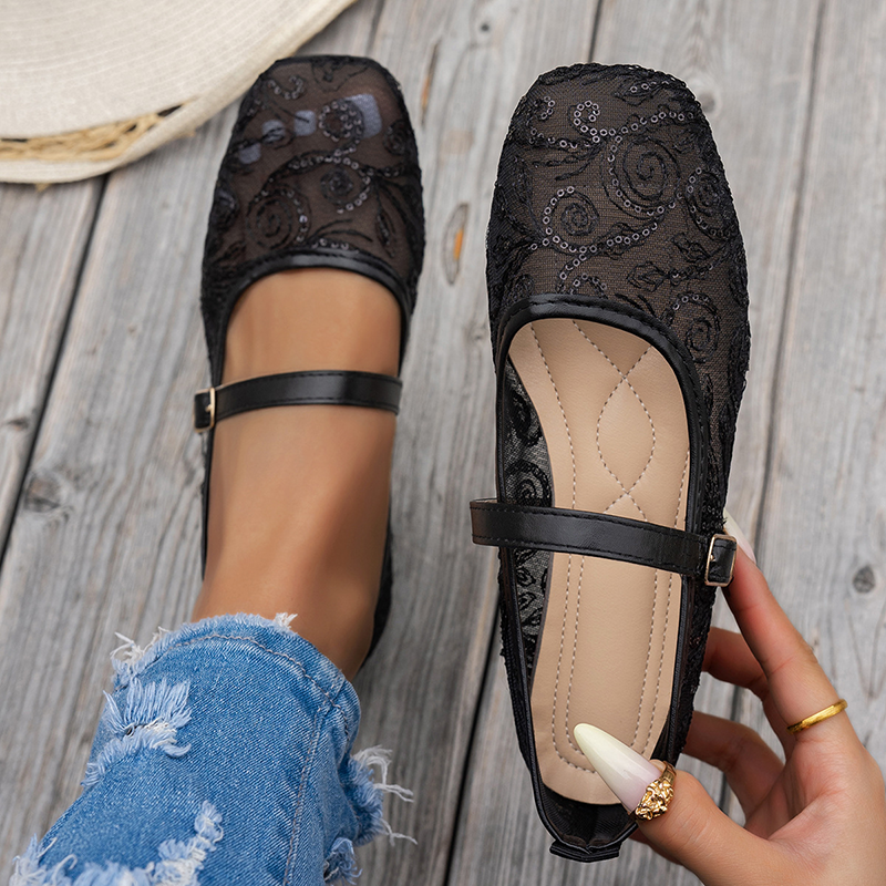 Women's Floral Lace Mesh Flats – Breathable Tulle Mesh for Everyday Wear
