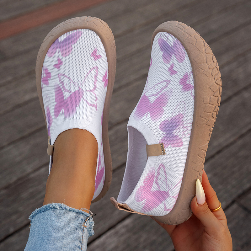 Women's Slip-On Canvas Shoes Casual Graffiti Print Sneakers Breathable Knit Non-Slip Lightweight Walking Shoes