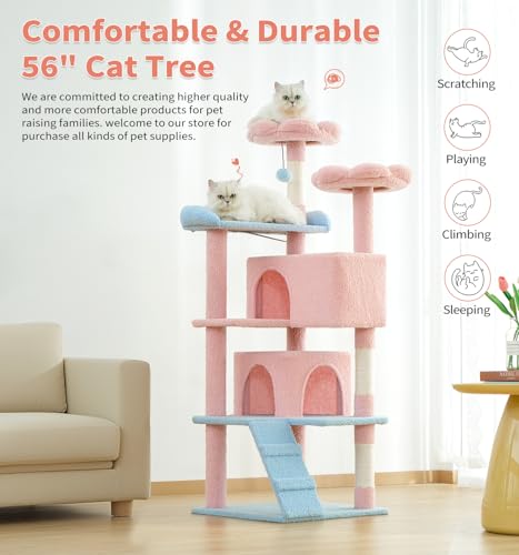 Dark Grey 54in Multi-Level Cat Tree with 2 Condo and Scratching Posts I172
