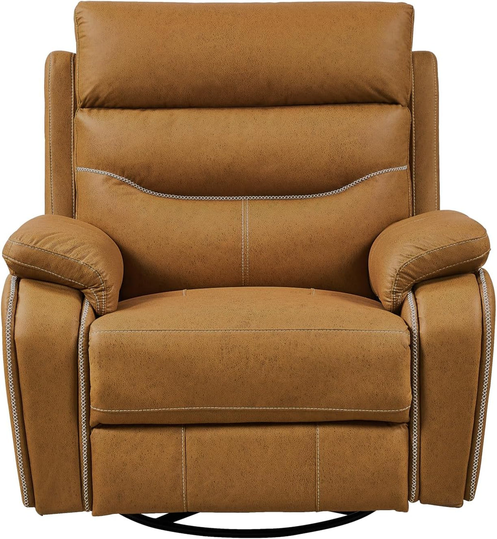 38" Dual Motor Rocking and Swivel Single Sofa Recliner Chair, Power Headrest, Yellow Brown R819636