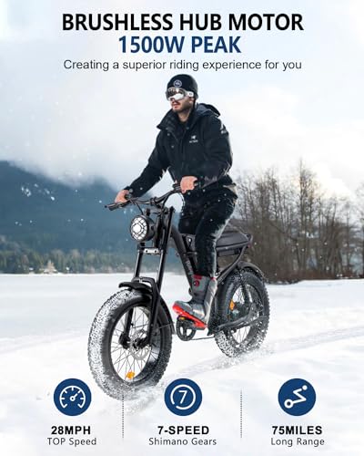 1500W Moped Style Electric Bike, 20 Inch Fat Tire, 6-Layer Full Suspension Ebike, 15.6AH Removable Battery J439108