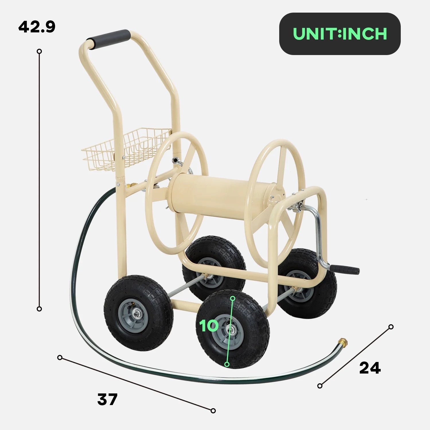 Tan Metal Hose Reel Cart Holds 300-Feet of 5/8-Inch Hose D92025