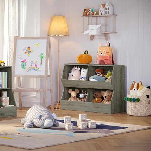 4 Cubby Wooden Toy Storage Bookshelf W730