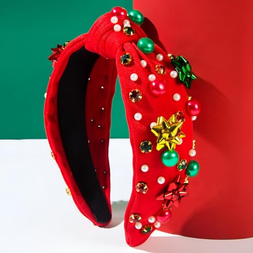 2 Pack Red Green Pearl Rhinestone Crystal Christmas Headband C516512