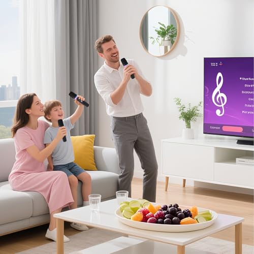Dual Handheld Rechargeable Karaoke Microphone with 3.5mm Aux in and Out Receiver, Black Z63244