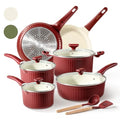 12pcs Non Stick Granite Pots and Pans Set, Dark Red T45138