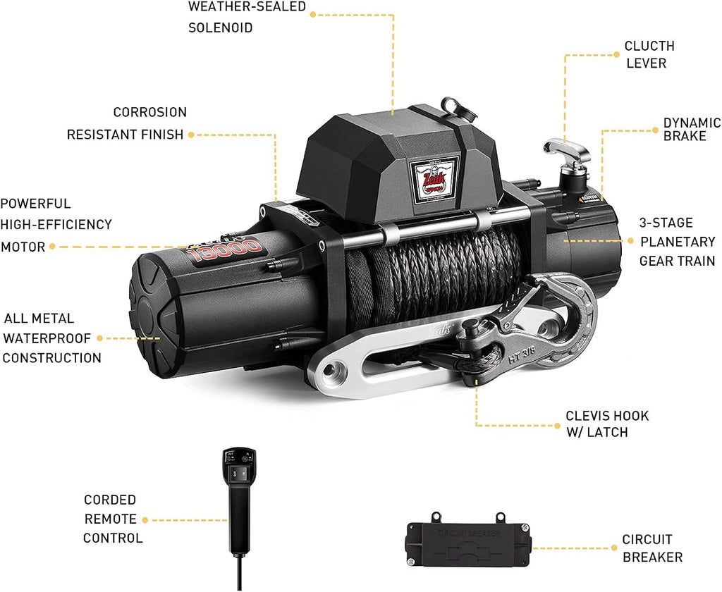 13000 lb. Electric Winch 12V Waterproof Synthetic Rope S996
