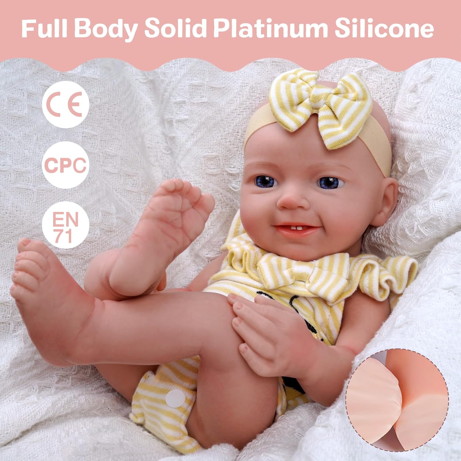 16-Inch Full Platinum Silicone Realistic Newborn Baby Dolls U962