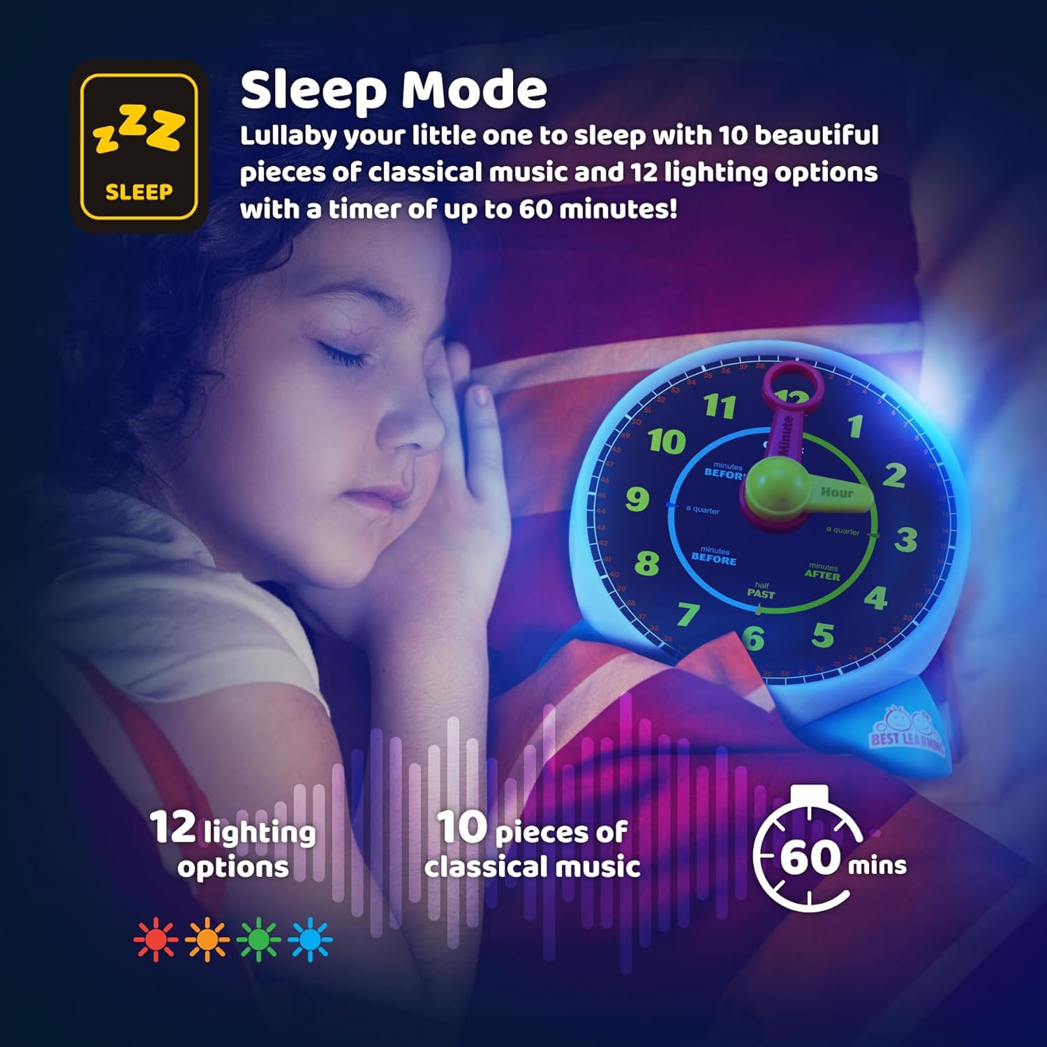 Learning Clock Teaching Light-Up Toy with Quiz and Music Sleep Mode I713