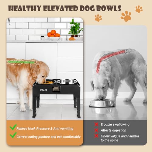 6 Height Adjustable Raised Dog Bowls with 2 Stainless Steel & 1 Slow Feeder Dog Food Bowls, Non-Slip Dog Food Stand with Catchment Drawer I9979