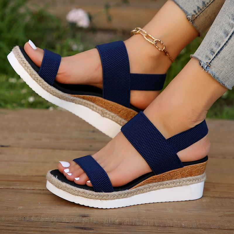 Women's Elastic Strap Wedge Sandals Open Toe Espadrille Platform Summer Casual Shoes