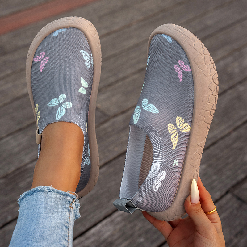 Women's Slip-On Canvas Shoes Casual Graffiti Print Sneakers Breathable Knit Non-Slip Lightweight Walking Shoes
