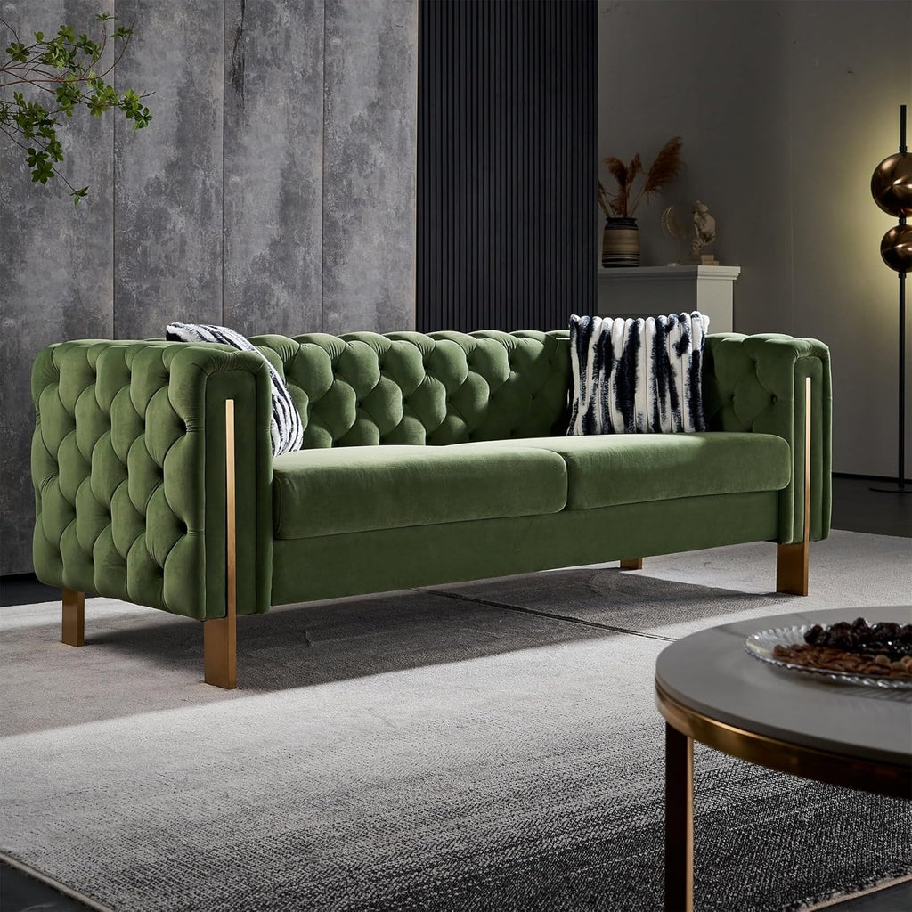 Light Green Tufted Chesterfield Sofa with Metal Legs D620776