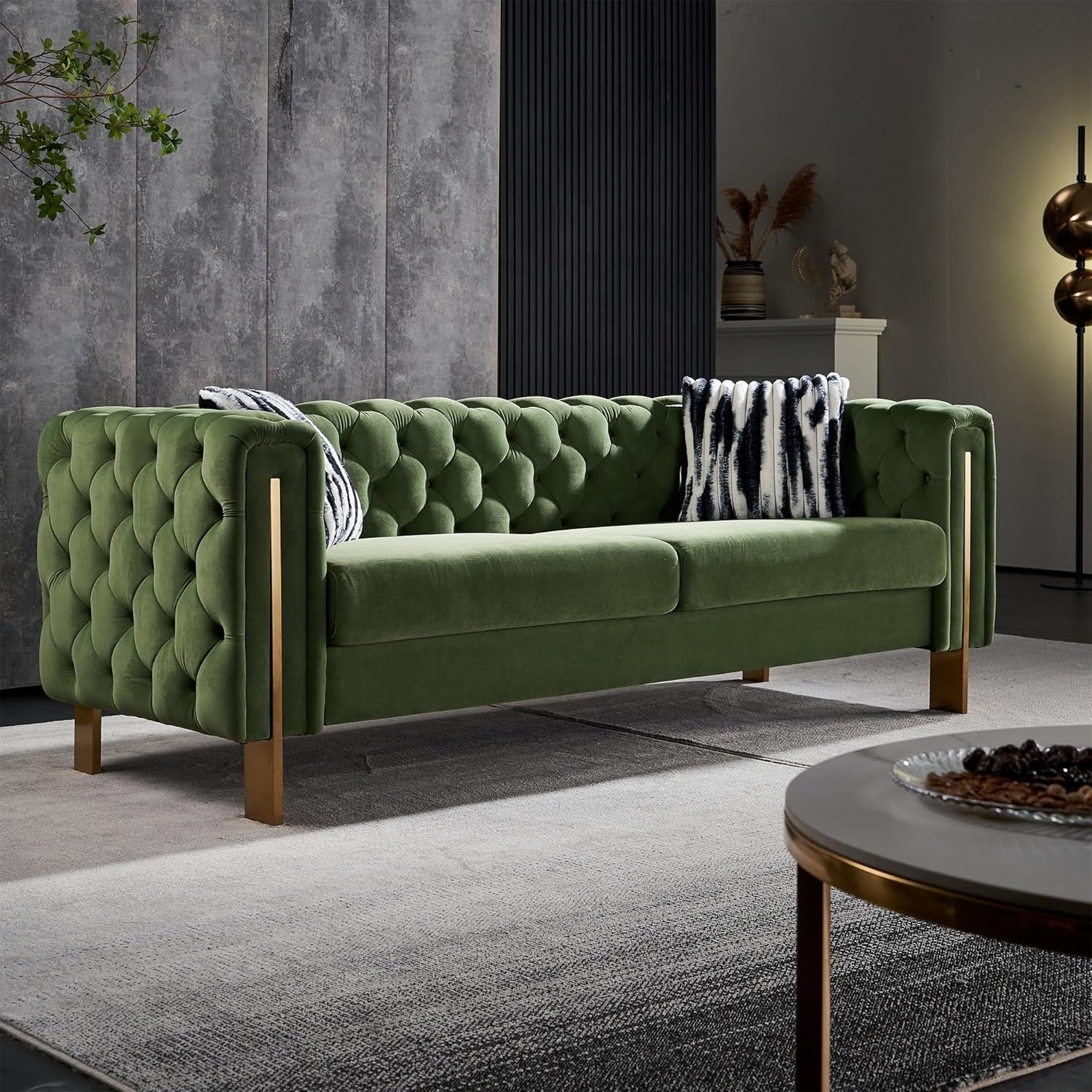 Light Green Tufted Chesterfield Sofa with Metal Legs D620776