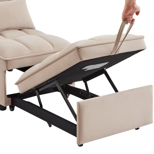 Taupe Velvet Convertible Chair Bed with Adjustable Backrest J1902