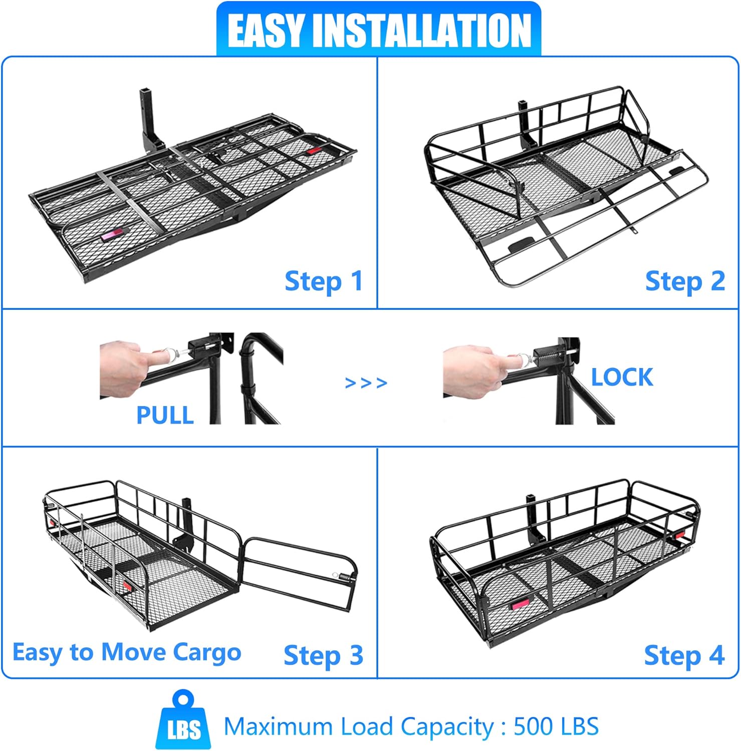 500 Lbs Heavy Duty Folding Hitch Mount Cargo Carrier 60"x24"x14.4" for 2" Receiver Q5248